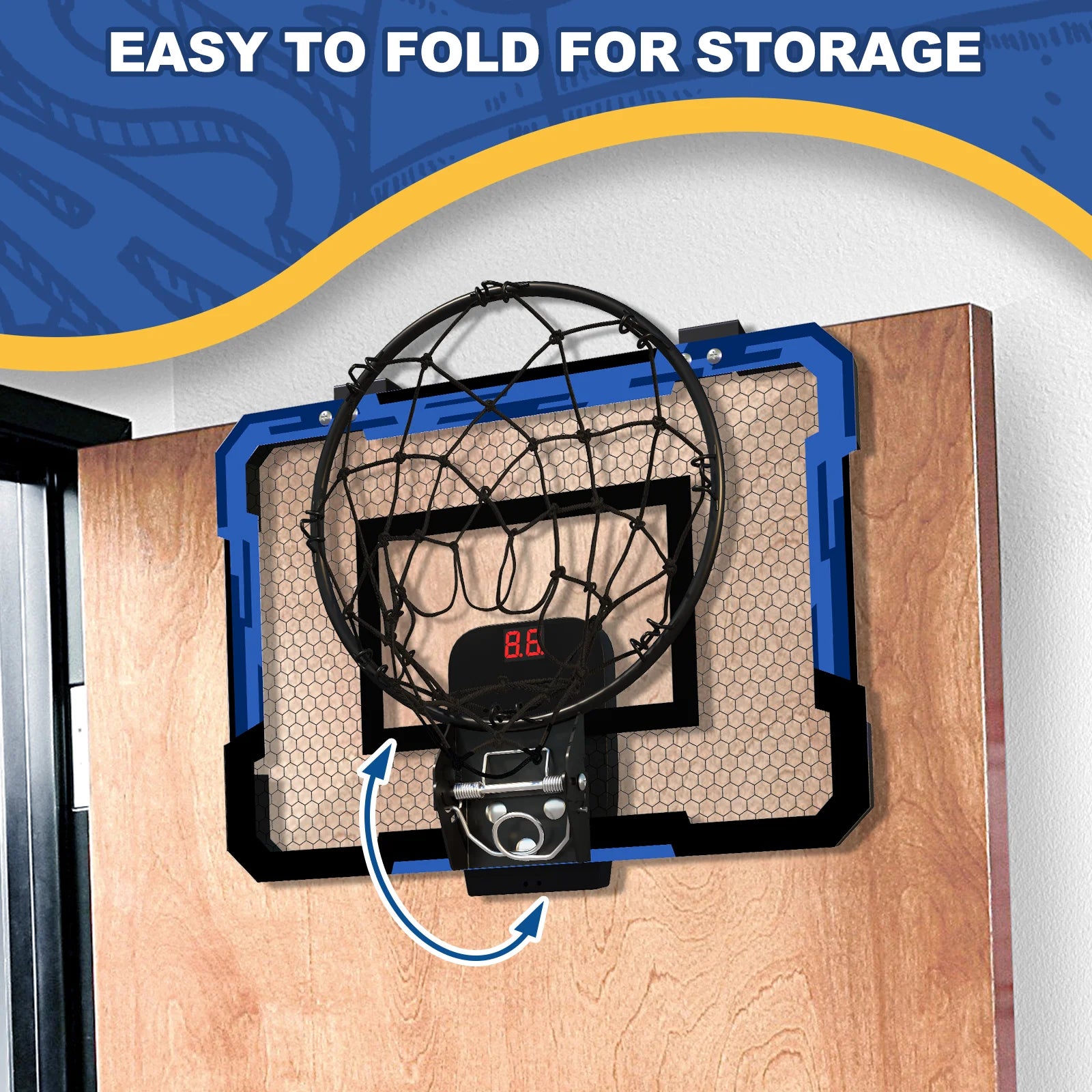 Mini Basketball Hoop with Electronic Scorer, Mini Hoop with 3 Balls/Inflator/Breakaway Rim, Basketball Toy Gifts for Kids and Adults, Suit for Indoor/Outdoor/Pool/Door, Blue
