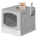 Large Foldable Cat Litter Box with Scoop, Front Entry Top Exit Cat Litter Pan with Lid, Enclosed Anti-Splashing Kitty Litter Box, Drawer Type Cat Litter Easy Cleaning and Scoop, White